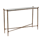 Vanne Marble Console Table featuring a rectangular Carrara white marble top and handcrafted wrought iron frame, blending mid-century modern design with luxury craftsmanship.
